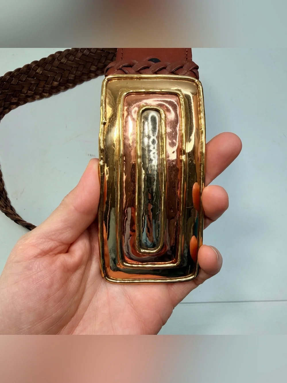 Artisan Mexican handmade Braided Leather Belt  Size L NEW copper buckle